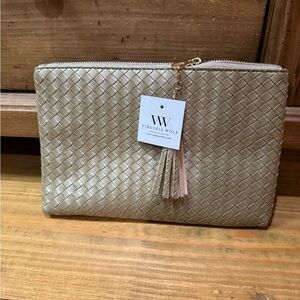 Virginia Wolf Gold Woven Clutch with Tassel Accent